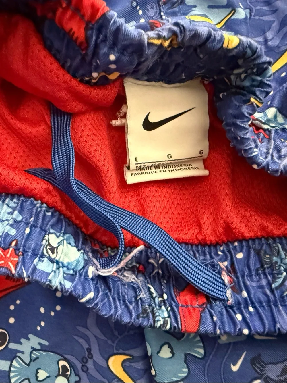 Nike fish crab swoosh blue colorful logo swim trunks YL